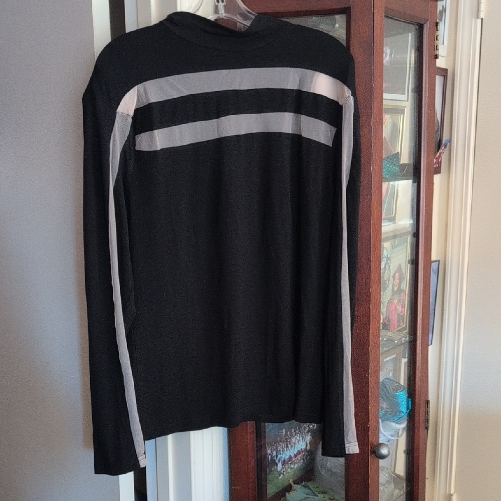 Black And Beige Roundneck Mesh Top